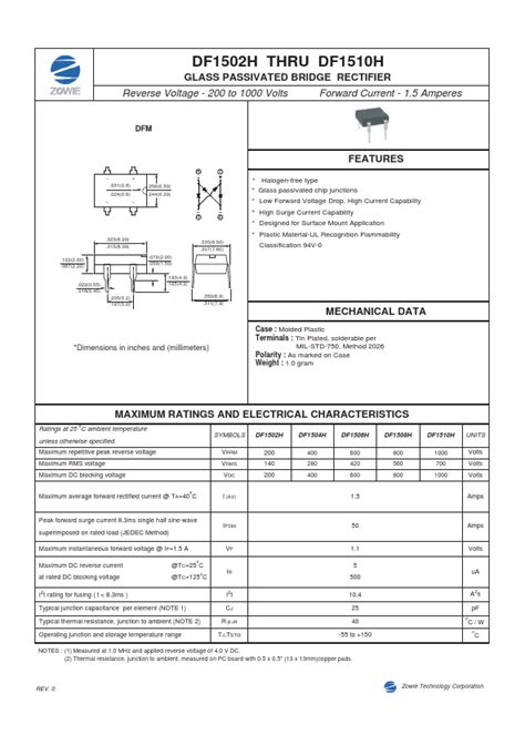 Df H Datasheet Glass Passivated Bridge Rectifier