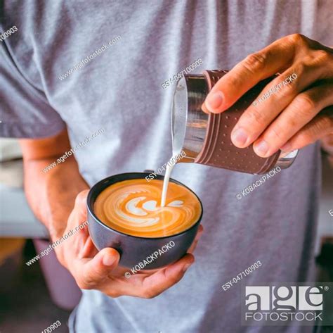 How To Make Latte Art By Barista Focus In Milk And A Cup Of Coffee