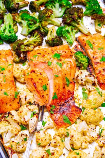 10 Minute Sheet Pan Dijon Salmon And Vegetables Averie Cooks