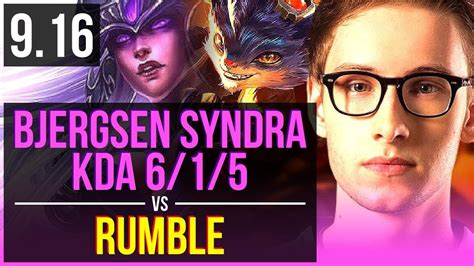 Bjergsen SYNDRA Vs RUMBLE MID KDA 6 1 5 NA Challenger V9 16