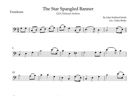 The Star Spangled Banner Usa National Anthem For Trombone Solo Arr Fabio Britto By John