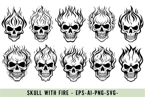 skulls  fire graphic  cool worker creative fabrica