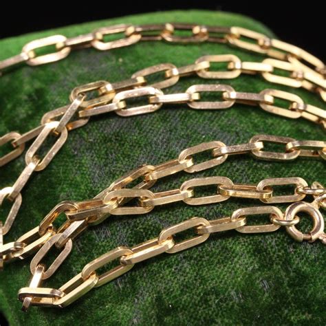 Vintage Retro 14k Yellow Gold Elongated Cable Link Chain Necklace For