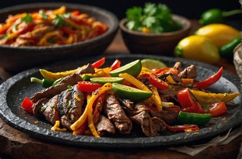 Premium Photo | Fajitas arranged on a stone serving platter