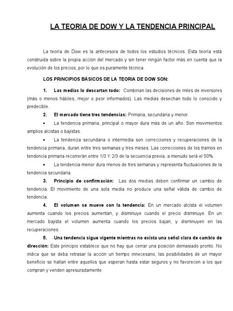 Apunte Sobre La Teoria De Dow Y La Tendencia Principal Pdf Tendencia Del Mercado Mercados