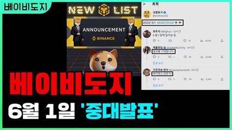 베이비도지 6월 1일 중대발표 베이비도지코인호재 베이비도지코인급등 베이비도지코인시세 Youtube