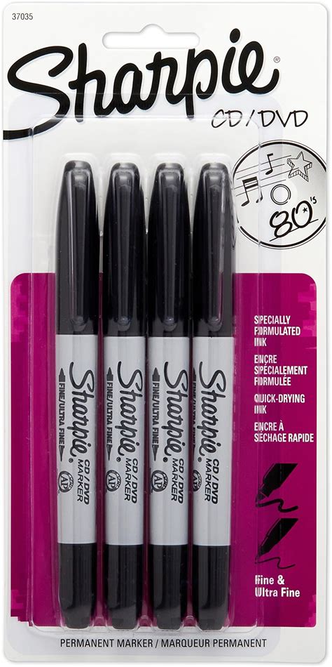 Sharpie Cd Dvd Twin Tip Permanent Markers 4 Black Markers 37035Pp