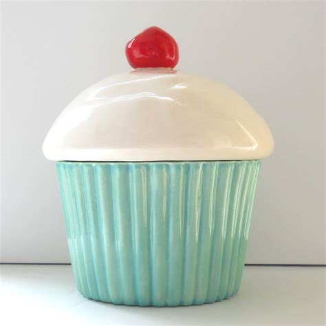 Ceramic Cupcake Cookie Jar Aqua Mint Decor Biscuit Jar Pet