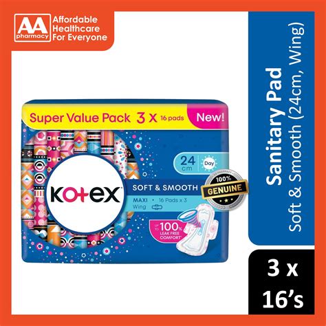 kotex pads soft  smooth maxi wing cm xs day  aa