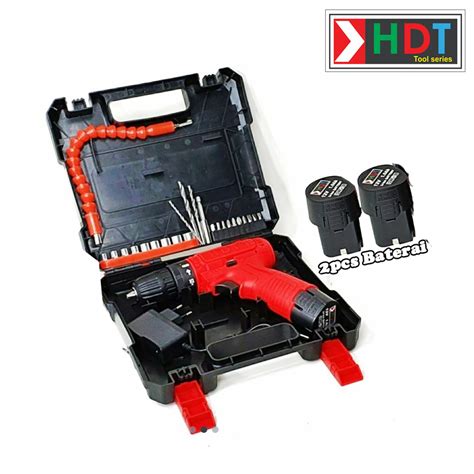 Mesin Bor Cas Charger V Cordless Hdt Set Mata Obeng Baterai Cdd