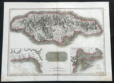 1817 John Thompson Large Antique Map Of The Caribbean Island Of Jamaic