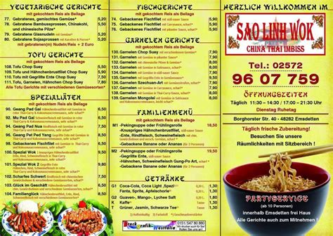 Carta Del Restaurante Sao Linh Wok China Thai Imbiss Emsdetten