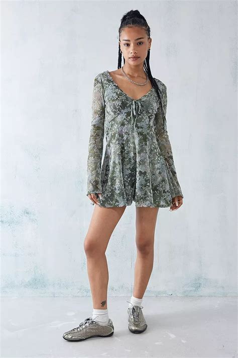 Uo Eva Flocked Playsuit Urban Outfitters Uk