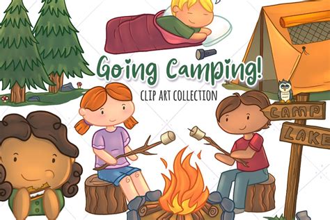 Cute Kids Camping Clip Art Pre Designed Photoshop Graphics Creative