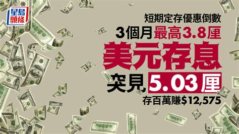 定存攻略｜高息短存倒數 3個月最高38厘 美元定存罕見衝穿5厘