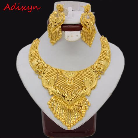 Adixyn Luxury Necklace Earrings Jewelry Set For Women Girls Gold Color