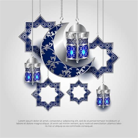 Eid Al Adha Mubarak Lampe De Lune Bleue 3d Islamique Et Conception De