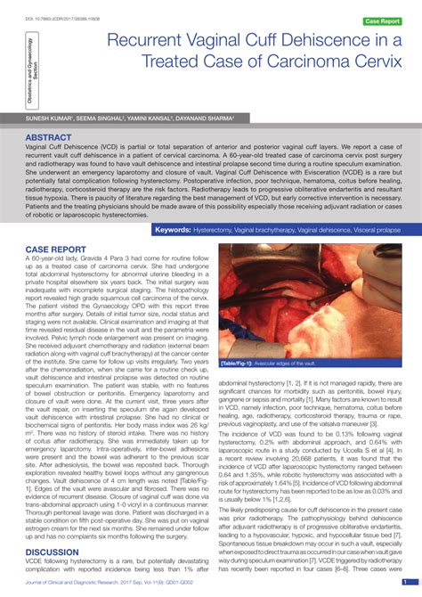 Pdf Recurrent Vaginal Cuff Dehiscence In A Treated Case Of Carcinoma Cervix