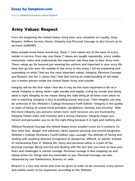 ≫ Army Values Respect Free Essay Sample On