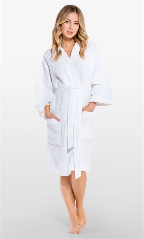 Economy Robes Thigh Length Waffle 100 Turkish Cotton White