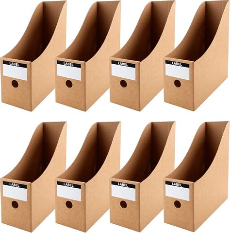 Magazine File Holder Pack Of 8 Cardboard Magazines Rack With Labels Recyclable Kraft Paper A4