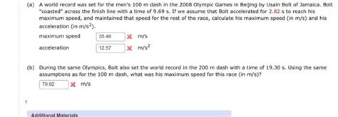 Solved (a) A world record was set for the men's 100 m dash | Chegg.com