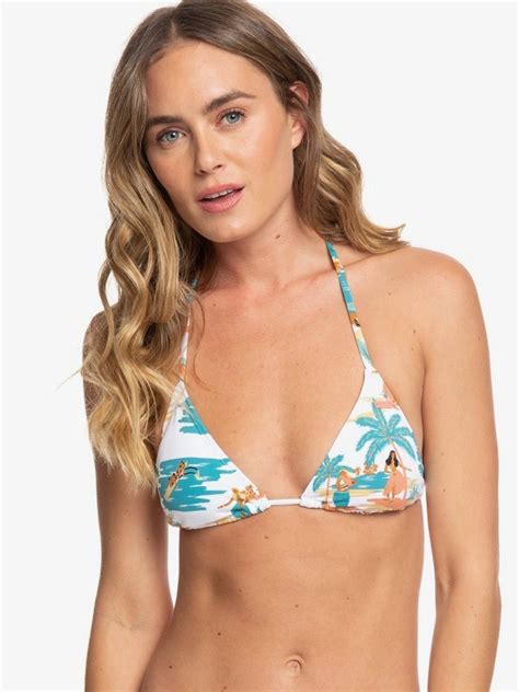 Roxy Printed Beach Classics Tiki Triangle Bikini Top Bright White