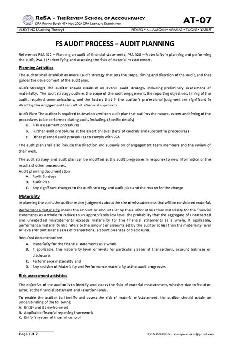 Audit Overview: Key Concepts & Report Types in PSA - Studocu