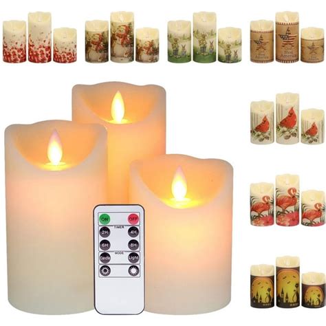 Genswin Battery Flameless Candles Flickering With 10 Key Remote Timer Real Wax Pillar Led