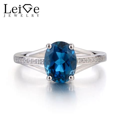 Leige Jewelry Anillo De Topacio Azul De Londres Para Mujer Sortija De