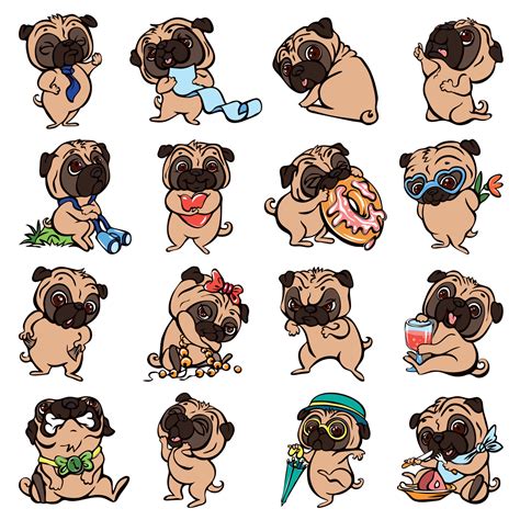 Pug icons set, cartoon style 8886681 Vector Art at Vecteezy