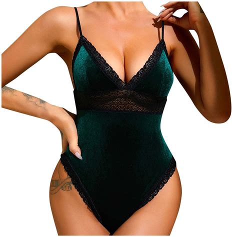 Lovskoo Women S Erotic One Piece Lingerie Sets Bodysuit Deep V Teddy