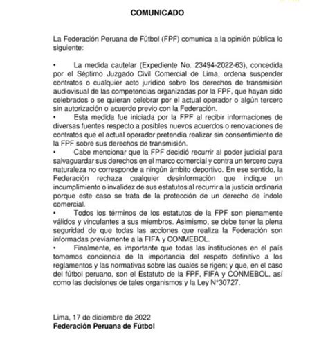 Fpf Emite Comunicado Tras Medida Cautelar A Su Favor “se Acudió Al