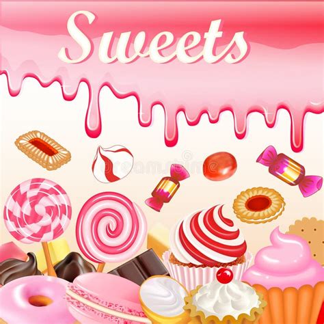 Sweet Dessert Food Frame Background Glaze Stains Pink Candies Stock