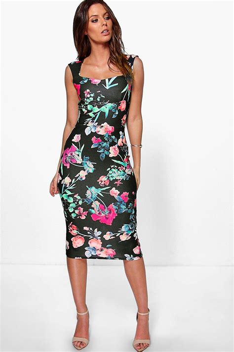 Boohoo Womens Rosalinda Floral Sweetheart Midi Dress