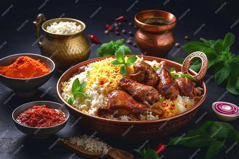 Premium Photo | Chicken biryani with steamed basmati rice