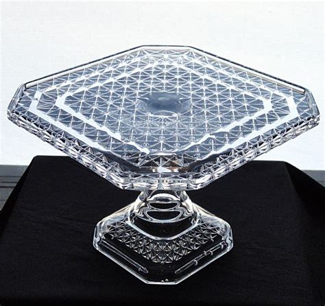 Antique Eapg Pattern 1883 Finecut Square Crystal Victorian Pedestal Cake Stand Salver By