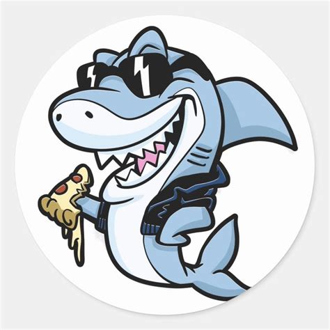 Cool Shark Eating Pizza Classic Round Sticker Zazzle Cool Sharks