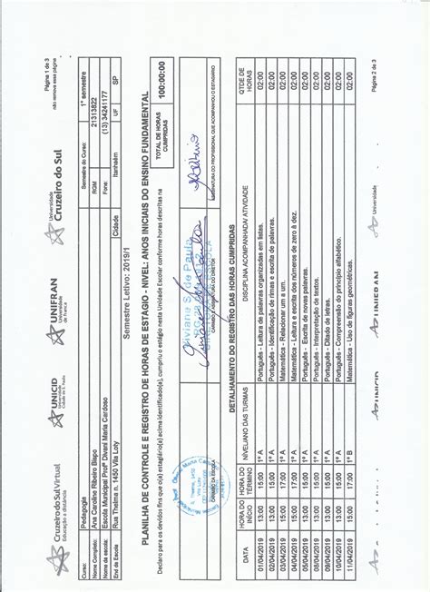 Planilha De Estagio Educa O Infantil