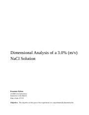 Experiment Pre Lab Dimensional Analysis Of A M V Nacl Solution