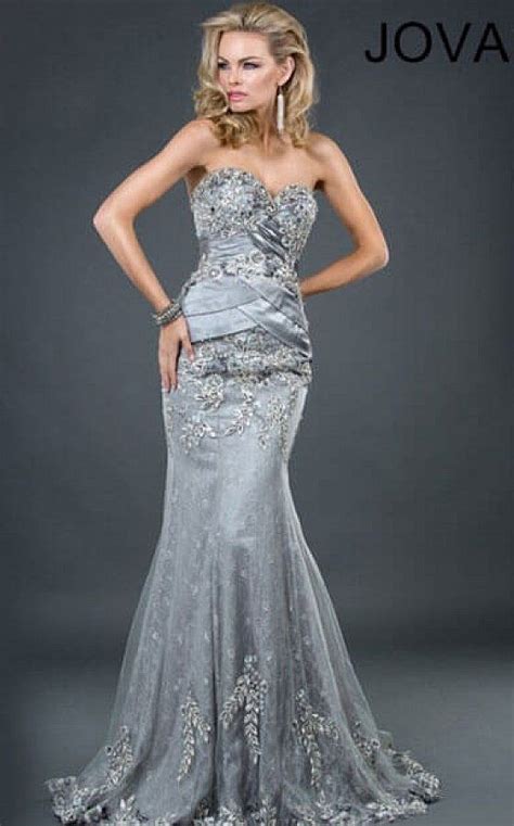 Jovani Dress 1921 Silver Floor Length Mermaid Gown With A Strapless Sweetheart Neckline