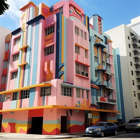 Premium Ai Image Brightly Colored Building With A Car Parked In Front