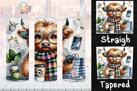 Hot Mess Mom Highland Cow Tumbler Graphic By HugHang Art Studio Creative Fabrica