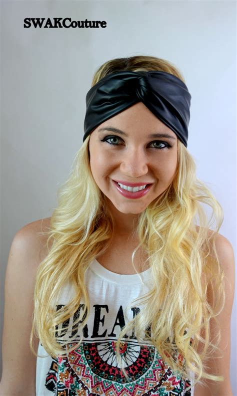 Vegan Leather Turban Headband Black Headband Wide Head Wraps Womens He Swakcouture