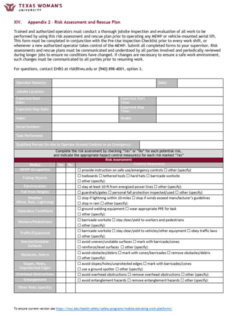 Mewp Appendix 2 Risk Assessment And Rescue Plan 2022 Download Free Pdf Risk Assessment Risk