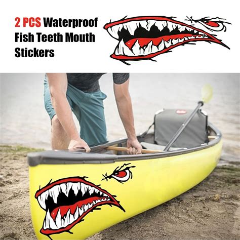 Pcs Waterproof Fish Teeth Mouth Stickers Kayak Sticker Kayak