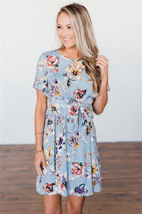 Wholesale Push It Production Cheap Blue Floral Short Sleeve Dress Online