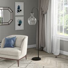 Verona Arc Floor Lamp With Glass Shade In Blackened Bronze Seeded