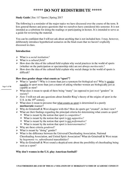 Soc Final Exam Guide Page 1 Of 10 Study Guide Soc 117 Sports