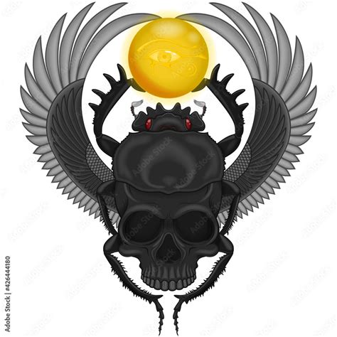 Vector design of scary winged scarab with skull, ancient egypt scarab ...